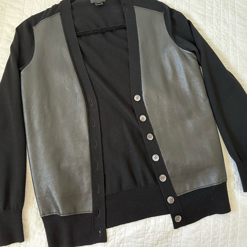 J. Crew leather panel open cardigan